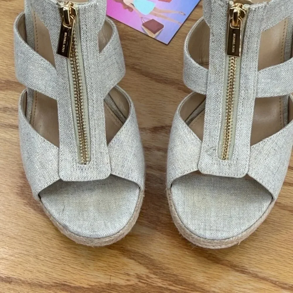 Michael Kors Damita wedge sandals in linen size 9.5